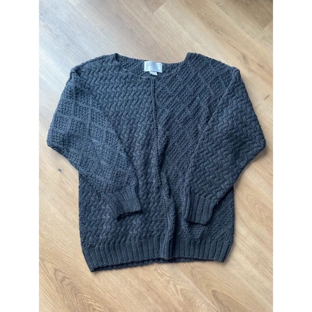Vintage 90s Hand Knit for The Limited Black Cable Knit Sweater Medium Fisherman